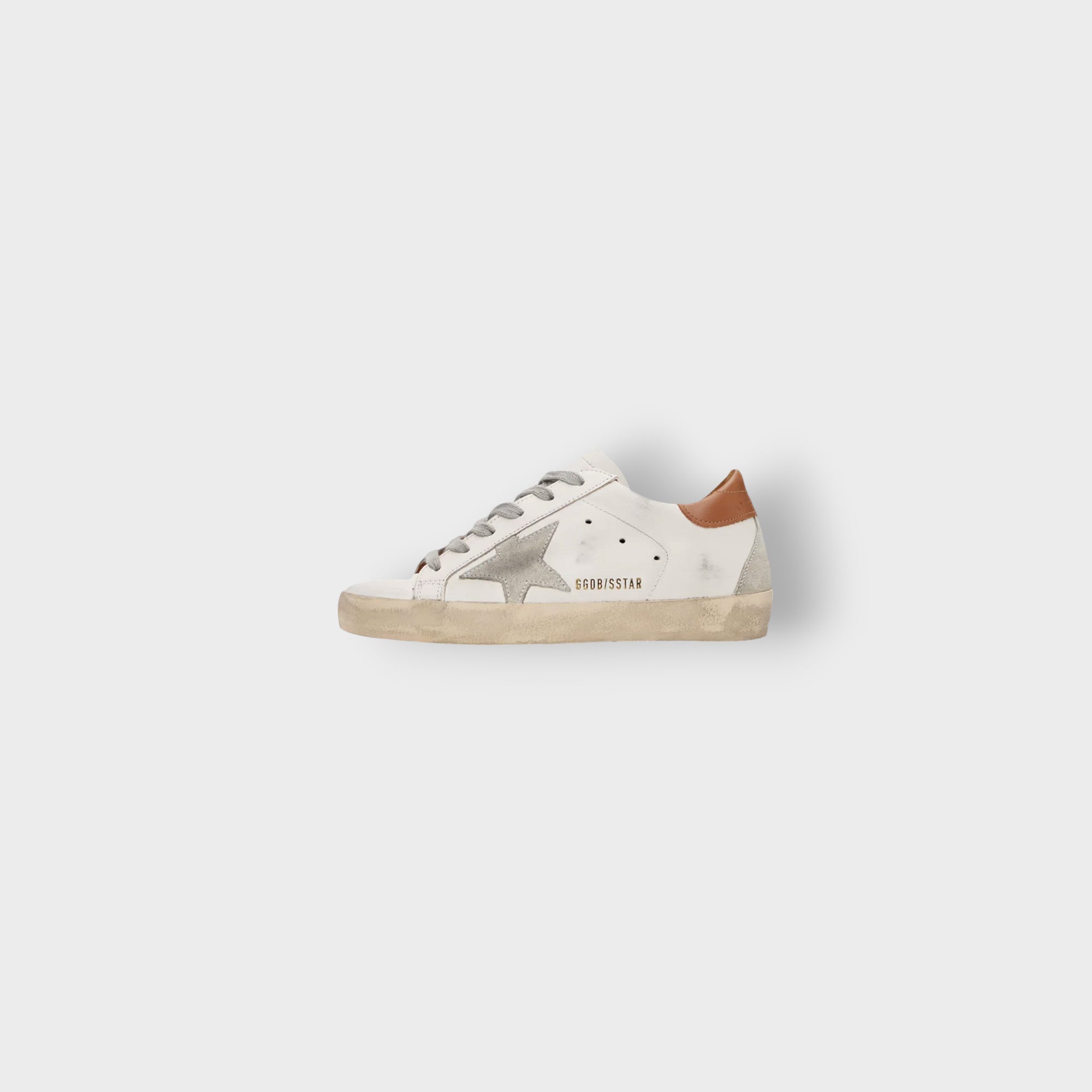 Super-Star White Vacchetta Tan Grey Suede Patch